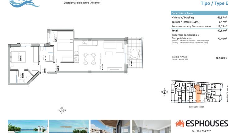Rzut - Mieszkanie na sprzedaż 2 pokoje o powierzchni 77 m² - numer 3E w ESPHOUSES by Olas