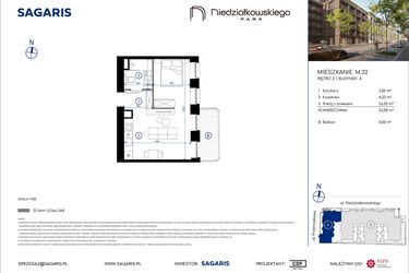 Rzut - Mieszkanie na sprzedaż 1 pokój o powierzchni 33,58 m² - numer M.32 w Niedziałkowskiego Park