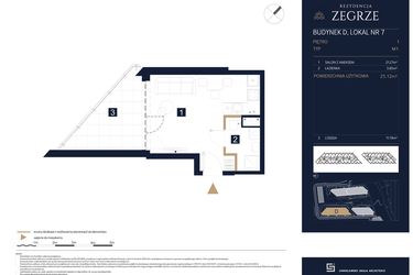 Rzut - Mieszkanie na sprzedaż 1 pokój o powierzchni 25,12 m² - numer D7 w Rezydencja Zegrze etap III