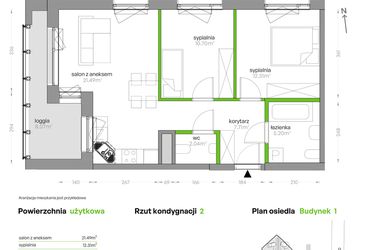 Rzut - Mieszkanie na sprzedaż 3 pokoje o powierzchni 59,45 m² - numer SV/40 w Sikorskiego Vita