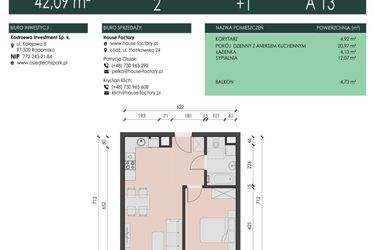 Rzut - Mieszkanie na sprzedaż 2 pokoje o powierzchni 42,09 m² - numer 13 w Osiedle City Park