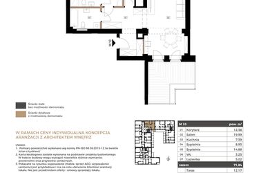 Rzut - Mieszkanie na sprzedaż 3 pokoje o powierzchni 71,84 m² - numer M10 w Apartamenty Królewska Huta