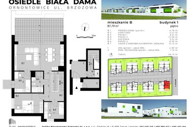 Rzut - Mieszkanie na sprzedaż 4 pokoje o powierzchni 87,79 m² - numer B.1 w Osiedle "Biała Dama"