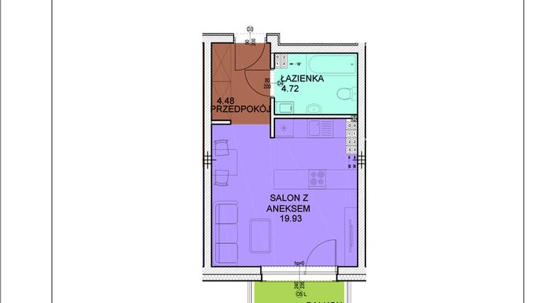 Rzut - Mieszkanie na sprzedaż 1 pokój o powierzchni 29,11 m² - numer A30 w Osiedle Zuchów