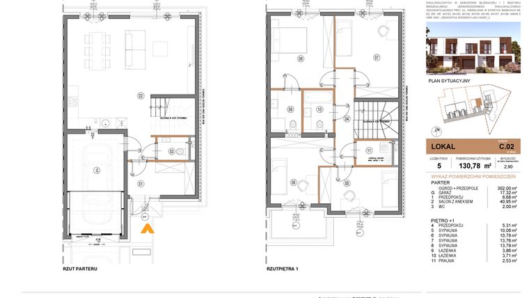 Rzut - Dom na sprzedaż 5 pokoi o powierzchni 130,78 m² - numer C.2 w Osiedle Prestige - Stare Babice