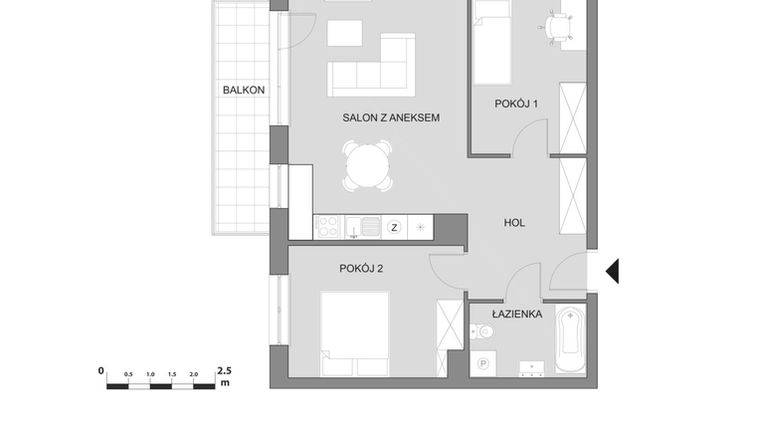 Rzut - Mieszkanie na sprzedaż 3 pokoje o powierzchni 58,37 m² - numer B1.4 w Osiedle Aleksandria II - budynek B