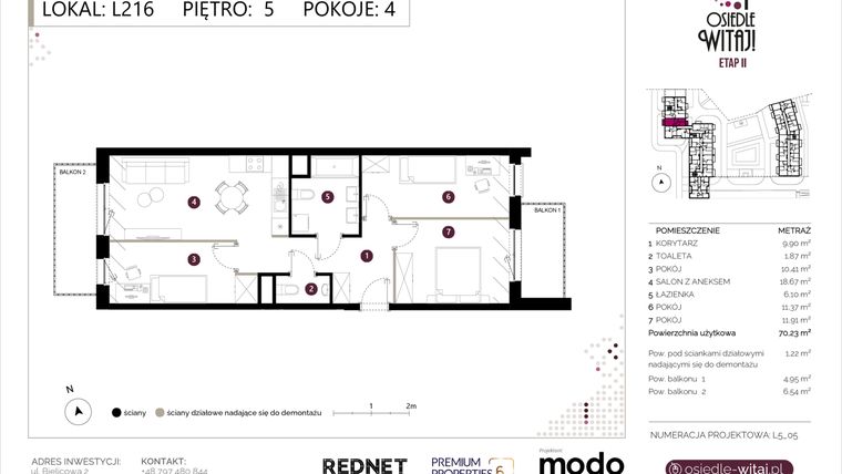 Rzut - Mieszkanie na sprzedaż 4 pokoje o powierzchni 71,45 m² - numer L216 w Osiedle Witaj etap II