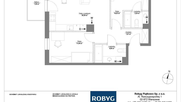 Rzut - Mieszkanie na sprzedaż 3 pokoje o powierzchni 72,65 m² - numer C.2M04 w Początek Piątkowo bud. C