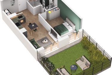 Rzut - Mieszkanie na sprzedaż 2 pokoje o powierzchni 40,21 m² - numer A3.100.M05 w Mieszkaj w mieście - Ogrody Glogera