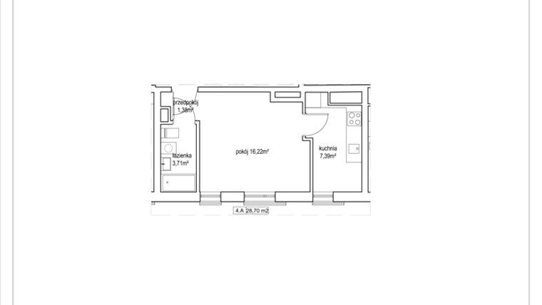 Rzut - Mieszkanie na sprzedaż 1 pokój o powierzchni 28,7 m² - numer 4/19. w Apartamenty Nowy Targ