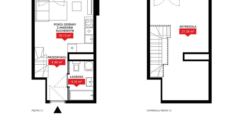 Rzut - Mieszkanie na sprzedaż 1 pokój o powierzchni 47 m² - numer A2 368 w 29L