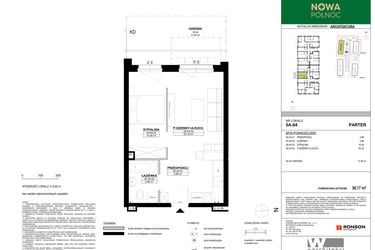 Rzut - Mieszkanie na sprzedaż 2 pokoje o powierzchni 38,17 m² - numer 5A-04 w Nowa Północ etap 2A