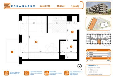 Rzut - Mieszkanie na sprzedaż 1 pokój o powierzchni 41,01 m² - numer B1/2/10 w Zakamarki