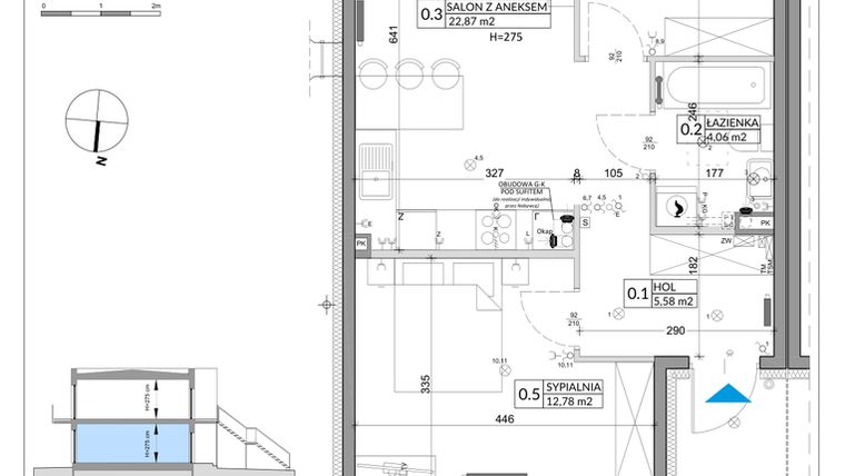 Rzut - Mieszkanie na sprzedaż 3 pokoje o powierzchni 57,39 m² - numer 61A w Osiedle Młodych etap X