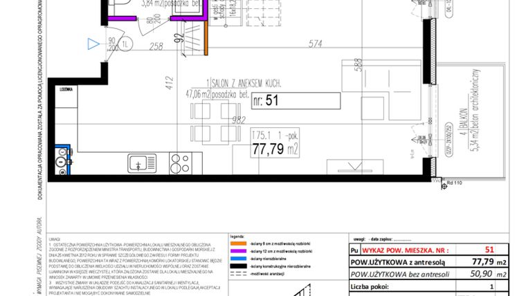 Rzut - Mieszkanie na sprzedaż 1 pokój o powierzchni 78,94 m² - numer 51 w Strumykowa