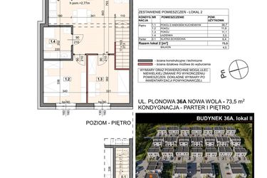 Rzut - Mieszkanie na sprzedaż 3 pokoje o powierzchni 73,5 m² - numer 36A/2 w Zespół willowy Zielona Polana - etap 6