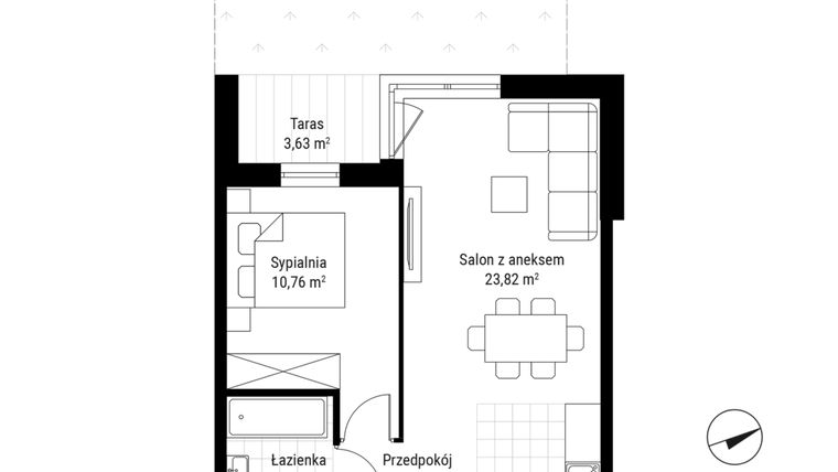 Rzut - Mieszkanie na sprzedaż 2 pokoje o powierzchni 42,03 m² - numer B.07 w Nowa Namiarkowa