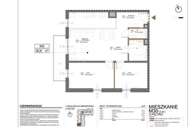 Rzut - Mieszkanie na sprzedaż 3 pokoje o powierzchni 68,26 m² - numer 3.30 w Czerwieńskiego 3