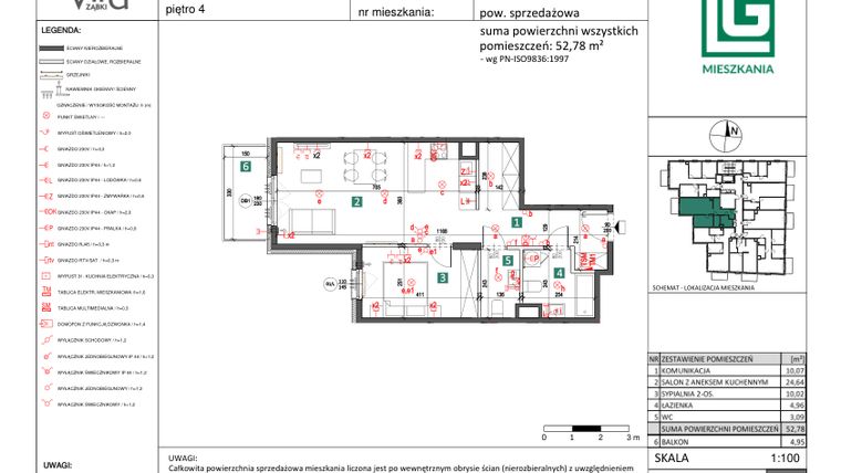 Rzut - Mieszkanie na sprzedaż 2 pokoje o powierzchni 54,78 m² - numer 26 w Vita Ząbki