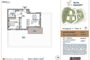 Rzut - Mieszkanie na sprzedaż 2 pokoje o powierzchni 56,34 m² - numer C.0.1 w Oliva Koncept II