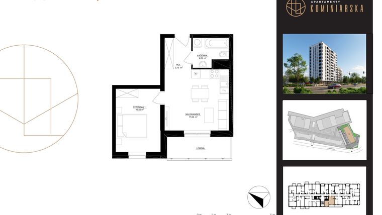 Rzut - Mieszkanie na sprzedaż 2 pokoje o powierzchni 38,2 m² - numer D2/1/8 w Apartamenty Kominiarska