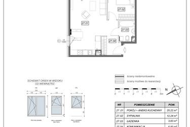 Rzut - Mieszkanie na sprzedaż 2 pokoje o powierzchni 47,79 m² - numer 9.A.27 w Nowe Południe bud. 9