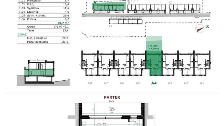 Rzut - Mieszkanie na sprzedaż 3 pokoje o powierzchni 70,7 m² - numer A.4.1. w Dębowe Zacisze