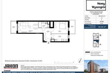 Rzut - Mieszkanie na sprzedaż 2 pokoje o powierzchni 52,3 m² - numer C2.A28 w Nowy Wyszogród etap II