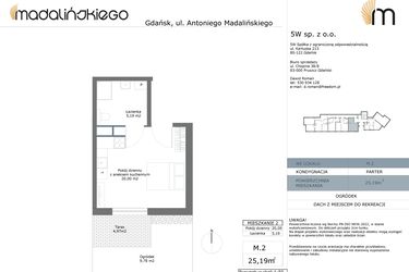 Rzut - Mieszkanie na sprzedaż 1 pokój o powierzchni 25,19 m² - numer M02 w Madalińskiego
