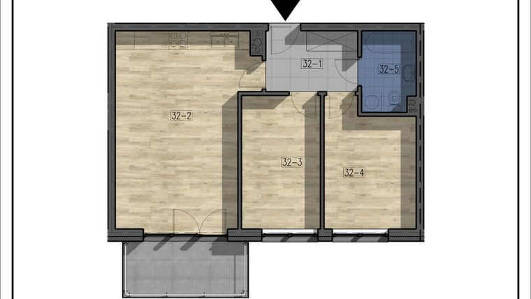 Rzut - Mieszkanie na sprzedaż 3 pokoje o powierzchni 58,03 m² - numer 32 w Osiedle Reymonta