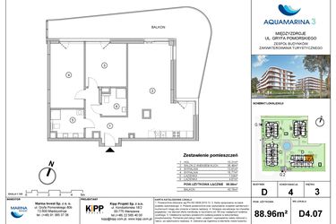 Rzut - Mieszkanie na sprzedaż 3 pokoje o powierzchni 89,64 m² - numer D4.07 w Aquamarina 3