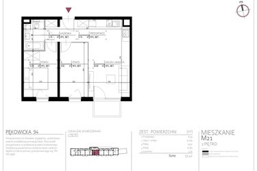 Rzut - Mieszkanie na sprzedaż 3 pokoje o powierzchni 51,42 m² - numer M21 w Pękowicka 94