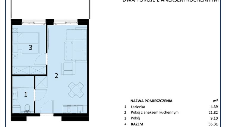 Rzut - Mieszkanie na sprzedaż 2 pokoje o powierzchni 35,31 m² - numer C.013 w Perłowa Przystań - Sianożęty - etap III
