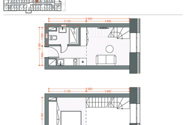 Rzut - Mieszkanie na sprzedaż 2 pokoje o powierzchni 30,44 m² - numer 77 w Legionów 102