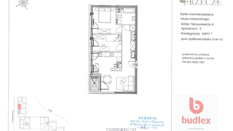 Rzut - Mieszkanie na sprzedaż 3 pokoje o powierzchni 53,94 m² - numer 4.5 w Urzecze