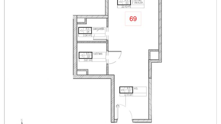 Rzut - Mieszkanie na sprzedaż 1 pokój o powierzchni 30,8 m² - numer A5.1 w Rezydencja Ogród Saski etap I i II