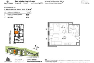 Rzut - Mieszkanie na sprzedaż 2 pokoje o powierzchni 38,64 m² - numer B.16 w Och!Widzew