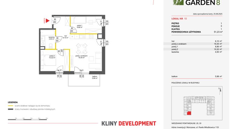 Rzut - Mieszkanie na sprzedaż 3 pokoje o powierzchni 51,23 m² - numer 10 w Nova Viva Garden 8