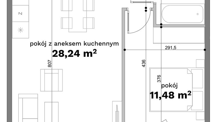 Rzut - Mieszkanie na sprzedaż 2 pokoje o powierzchni 50,62 m² - numer C1-39 w Forma Otwarta etap C