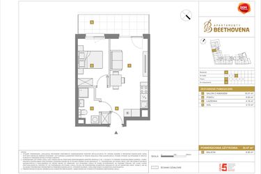 Rzut - Mieszkanie na sprzedaż 2 pokoje o powierzchni 35,47 m² - numer A76 w Apartamenty Beethovena