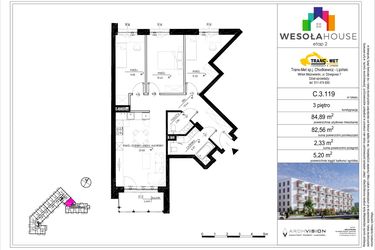 Rzut - Mieszkanie na sprzedaż 4 pokoje o powierzchni 82,44 m² - numer C.3.119 w Wesoła House Etap II