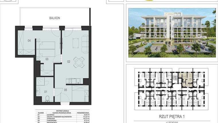 Rzut - Mieszkanie na sprzedaż 2 pokoje o powierzchni 43,62 m² - numer 1.01 w Ustronie Supreme Apartments