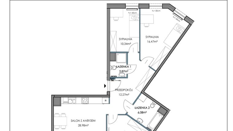 Rzut - Mieszkanie na sprzedaż 4 pokoje o powierzchni 90,38 m² - numer 1E.16B w Osiedle Horizon