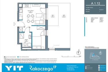 Rzut - Mieszkanie na sprzedaż 1 pokój o powierzchni 30,33 m² - numer A.1.12 w Rakoczego 17