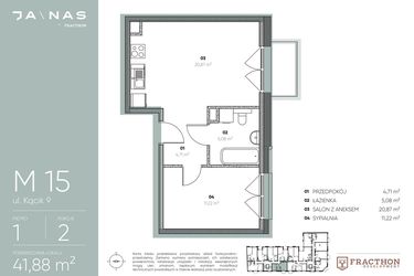 Rzut - Mieszkanie na sprzedaż 2 pokoje o powierzchni 41,88 m² - numer M.15 w Ja\nas