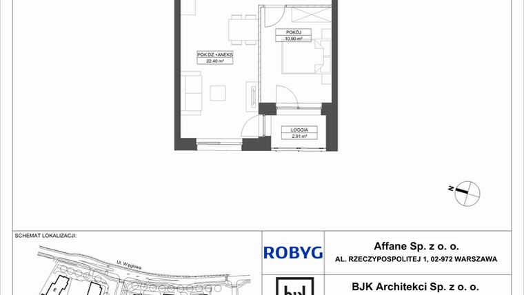 Rzut - Mieszkanie na sprzedaż 2 pokoje o powierzchni 43,59 m² - numer A.3M10 w WENDY