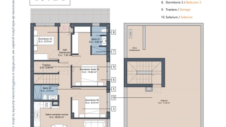 Rzut - Mieszkanie na sprzedaż 3 pokoje o powierzchni 83,1 m² - numer 3.2.D w LA Sunrise - Los Alcázares