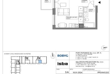 Rzut - Mieszkanie na sprzedaż 1 pokój o powierzchni 27,26 m² - numer PPO/W/C/2/2 w Port Popowice bud. W