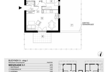 Rzut - Mieszkanie na sprzedaż 2 pokoje o powierzchni 43,42 m² - numer 9.1 w Jasieny