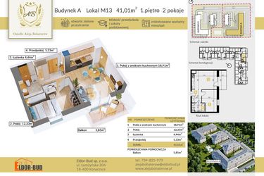 Rzut - Mieszkanie na sprzedaż 2 pokoje o powierzchni 41,01 m² - numer A.13 w Aleja Bohaterów